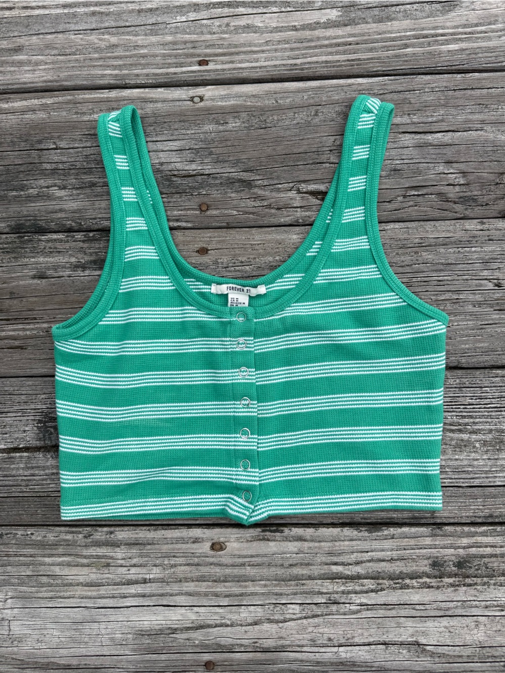 Forever 21 Striped Ribbed Button-Front Cropped Tank